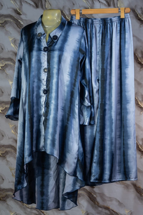 Chic blue and White Plaid Tunic and Pants Set with Modern Design