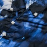 Bold Blue and Black Abstract Tunic and Pants Set with Pearl Buttons